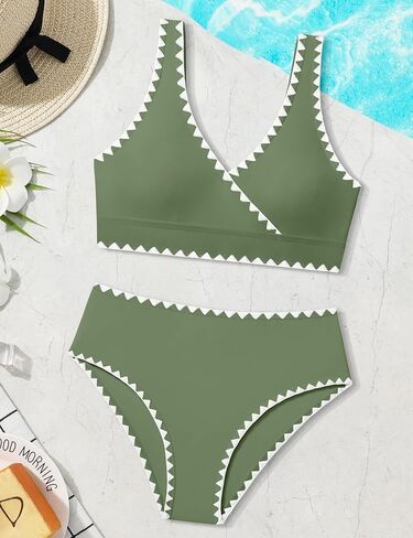 KANGKANG Girls Swimsuit Bikini Set Solid Color V-Neck Two Piece Bathing Suit with Chest Pad Adjustable Straps Swimwear 7-16T in Kuwait