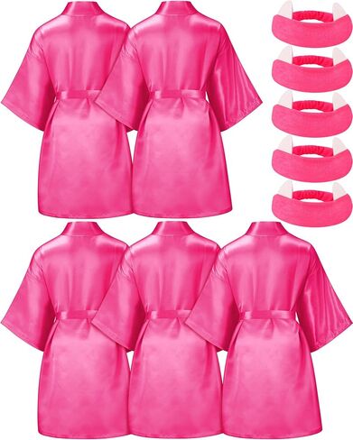 Jecery 5 Pack Spa Robes for Party Sleepover Slumber Birthday Party Squad Robes DIY Silk Satin Bathrobes with Headband in Kuwait