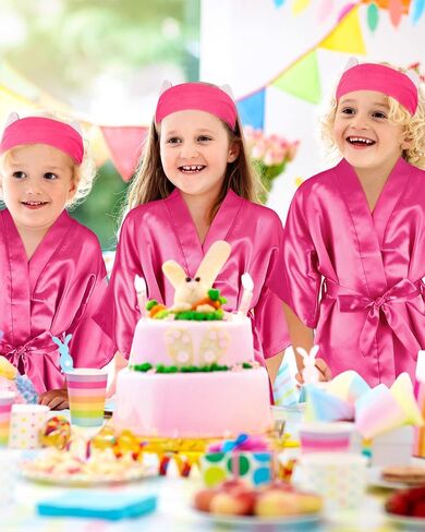 Jecery 5 Pack Spa Robes for Party Sleepover Slumber Birthday Party Squad Robes DIY Silk Satin Bathrobes with Headband in Kuwait
