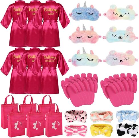 Shihanee 30 Pcs Spa Party Supplies for Girls, 6 Satin Robes Birthday Princess Squad Kids Sleepover Birthday Spa Party Set Kit in Saudi Arabia
