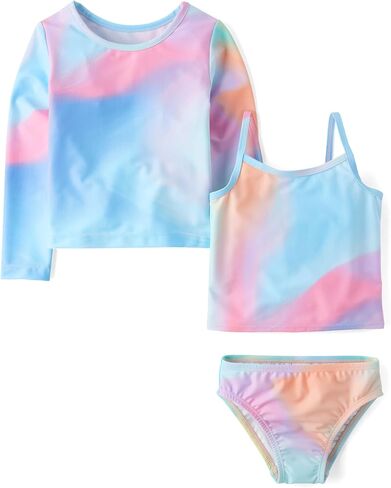 The Children's Place Baby Girl's and Toddler Long Sleeve Rashguard and Tankini Swimsuit, 3 Piece Set in Saudi Arabia