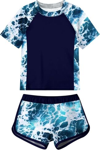 Idgreatim Girls Rashguard Swimsuit 2 قطعة قصيرة الأكمام بدلة السباحة Upf 50+ Sun Proction Swimeal Size 8-14T in Kuwait