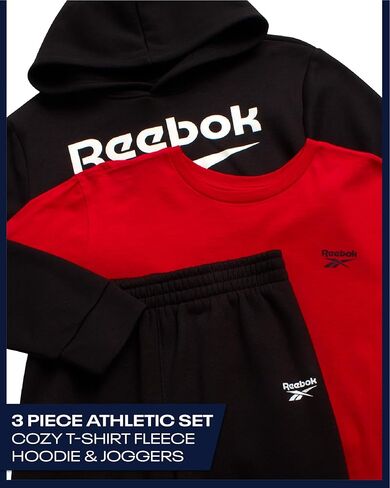 Reebok Boys' Sweatsuit Set - 3 Piece Pullover Hoodie Sweatshirt, Jogger Sweatpants, and T-Shirt - Activewear Pants Set (8-14) in Kuwait