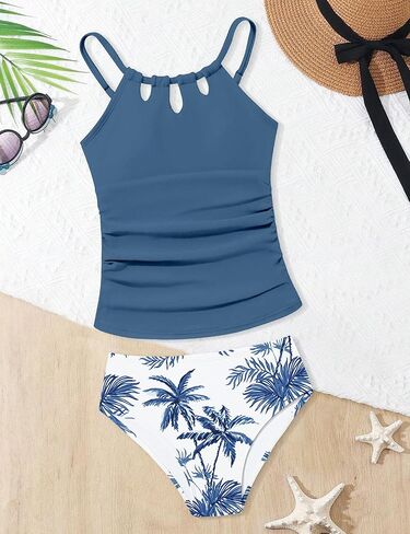 Girls Swimsuit Cutout Bathing Suit Cute Two Piece Swimsuits for Teen Girls Modest Swimwear High Waisted Tankini 9-18y in Kuwait