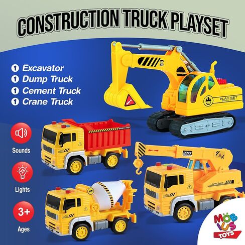 City Car Toy Playset of 4 Vehicles - Friction-Powered w/ Realistic Lights & Sounds - Includes Police Car, Garbage Truck, Construction Dump Truck & Helicopter - Toddler Boys Toy for Kids Ages 3-5 in Kuwait