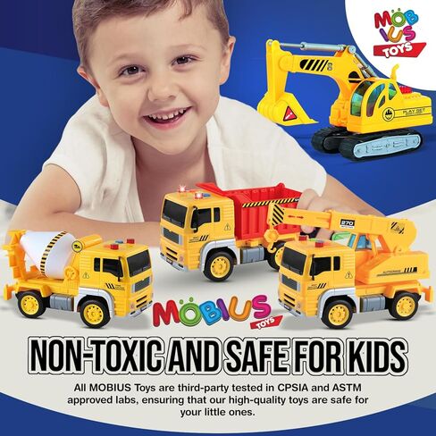 City Car Toy Playset of 4 Vehicles - Friction-Powered w/ Realistic Lights & Sounds - Includes Police Car, Garbage Truck, Construction Dump Truck & Helicopter - Toddler Boys Toy for Kids Ages 3-5 in Kuwait