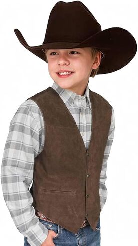 Retro Boys Cowboy Vest Suede Leather Costume Style Western Vest Vintage Waistcoat in Saudi Arabia
