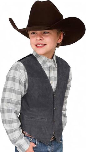 Retro Boys Cowboy Vest Suede Leather Costume Style Western Vest Vintage Waistcoat in Saudi Arabia