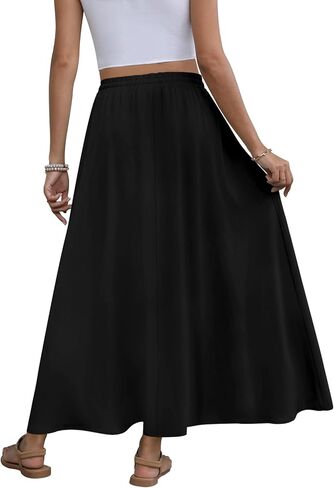 Women's Maxi Skirt Summer 2025 Pleated Flowy Elastic High Waisted Skirts with Pockets in Kuwait