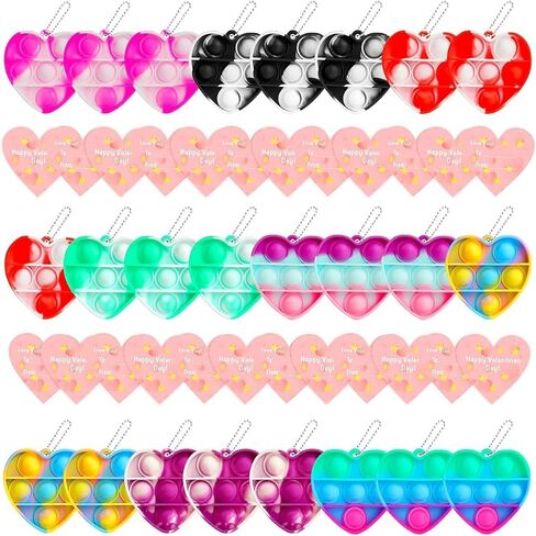 24 Packs Valentine Day Party Favors Kids, Heart Pop Fidget Toys Bulk Bracelets Cards for Kids School Classroom Prizes, Valentine's School Class Exchange Cards and Kids Party Favors in Kuwait