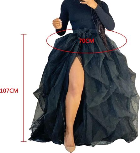 Women's Tulle Maxi Skirt Floor Length Layered Elastic High Waist Split Skirt A-Line Puffy Lace Mesh Tutu Skirt in Saudi Arabia