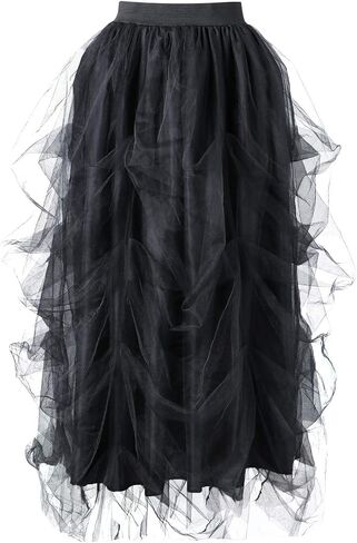 Women's Tulle Maxi Skirt Floor Length Layered Elastic High Waist Split Skirt A-Line Puffy Lace Mesh Tutu Skirt in Saudi Arabia