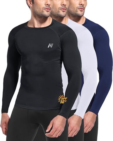 حارس راش للرجال قميص السباحة ، upf 50+ long sleeve ضغط الطفح الجلدي القمصان حماية أشعة الشمس 1/2/3 حزمة in Kuwait