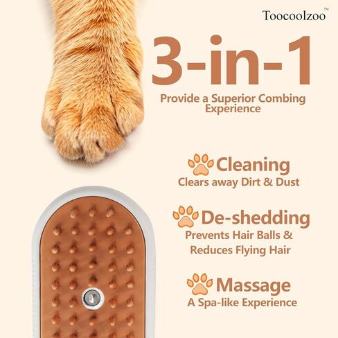 3-in-1 Cat Steam Brush for Shedding, Rechargeable Cat Brush with Gentle Mist, Pet Hair Steam Brush for Cats and Dogs, Spritz Defur Comb for Cats (White) in Saudi Arabia