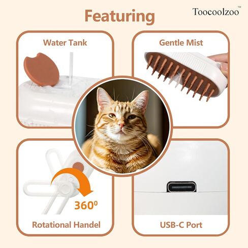 3-in-1 Cat Steam Brush for Shedding, Rechargeable Cat Brush with Gentle Mist, Pet Hair Steam Brush for Cats and Dogs, Spritz Defur Comb for Cats (White) in Saudi Arabia