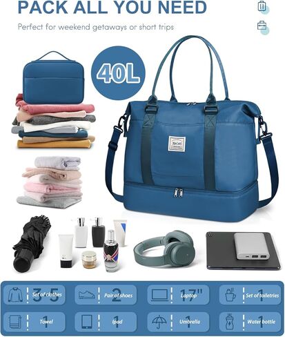 BAGAIL Travel Duffel Bag - Weekender, Overnight Gym Carry On Tote with Wet Pocket, Hospital Mom Bag for Labor and Delivery - Extra Large, Black in Kuwait