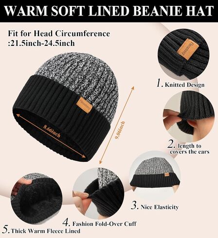 Men's Winter Hat Scarf Gloves Set, 3 PCS Warm Beanie Long Scarf fleece lined Touchscreen Gloves for Cold Weather in Saudi Arabia