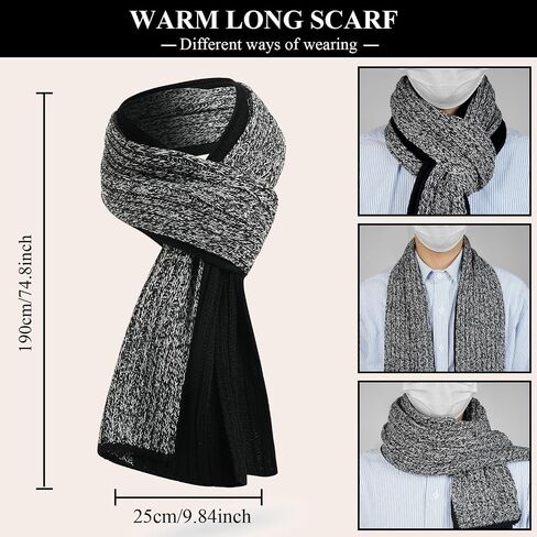 Men's Winter Hat Scarf Gloves Set, 3 PCS Warm Beanie Long Scarf fleece lined Touchscreen Gloves for Cold Weather in Saudi Arabia