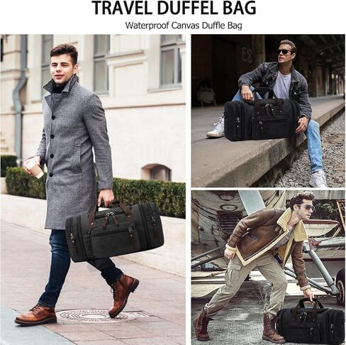 Felipe Varela Duffle Bag for Men, Canvas Expandable Duffel Bag for Travel, Mens Carry On Luggage Bags Traveling Weekender Gym Overnight Duffel Bags for Airplanes, Black in Kuwait