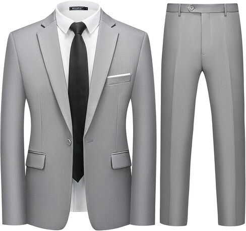 WULFUL Men's 2 Piece Slim Fit Suit Set One Button Blazer Jacket Pants Tuxedo Set for Party, Wedding and Business in Kuwait