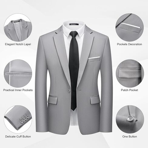 WULFUL Men's 2 Piece Slim Fit Suit Set One Button Blazer Jacket Pants Tuxedo Set for Party, Wedding and Business in Kuwait