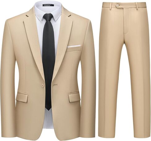 WULFUL Men's 2 Piece Slim Fit Suit Set One Button Blazer Jacket Pants Tuxedo Set for Party, Wedding and Business in Kuwait