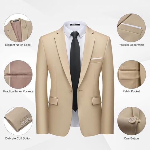 WULFUL Men's 2 Piece Slim Fit Suit Set One Button Blazer Jacket Pants Tuxedo Set for Party, Wedding and Business in Kuwait