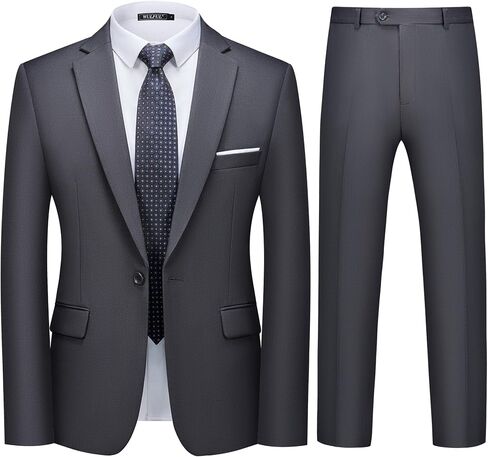 WULFUL Men's 2 Piece Slim Fit Suit Set One Button Blazer Jacket Pants Tuxedo Set for Party, Wedding and Business in Kuwait