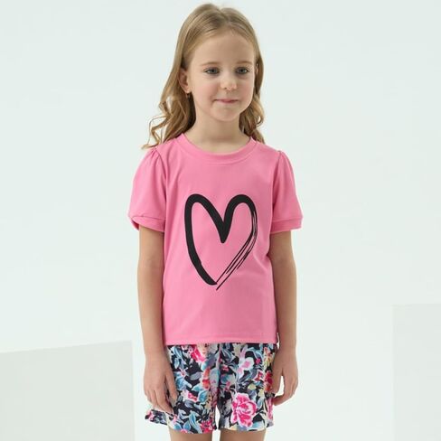 أطفال فتاة ملابس القلب طباعة قصيرة الأكمام قمة وسروال شورت لطيف فتاة الصيف مجموعة قصيرة in Kuwait