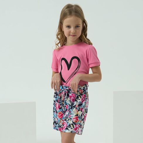 أطفال فتاة ملابس القلب طباعة قصيرة الأكمام قمة وسروال شورت لطيف فتاة الصيف مجموعة قصيرة in Kuwait