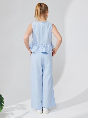 Girls’ Clothing Sets Sleeveless Bow Crop Top Wide Leg Linen Pants 2025 Summer Outfits Cute Kids Clothes in Kuwait