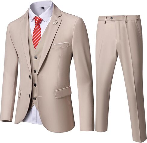 MY'S Men's 3 Piece Slim Fit Suit Set, Two Button Blazer Jacket Vest Pants with Tie, Solid Wedding Dress Tux and Trousers in Kuwait