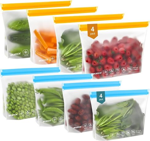 Ideatech 20Pack غسالة الصحون الآمنة أكياس قابلة لإعادة الاستخدام ، أكياس فريزر مقاومة للتسرب ، BPA مجاني للأغذية القابلة لإعادة الاستخدام أكياس أكياس الوجبات الخفيفة لتناول طعام الغداء (8 جالون 6 كوارت 6 وجبة خفيفة ، ملونة) in Kuwait