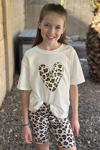 Arshiner Girls Clothes Summer 2 Piece Outfits Drop Shoulder T-Shirts and Biker Shorts Kids Fashion Clothing Sets in Saudi Arabia