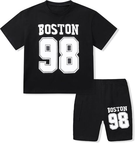 Girls Summer Outfits Graphic Letter Print T Shirt Short Sleeve Top & Biker Shorts with Side Pocket 2Pcs Clothing Sets in Kuwait