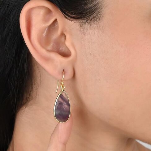 GEMPIRES CLEAR QUARTZ FACETED LONG PEAR GEMSTONE DROP SPANGE HOOK أقراط ، مجوهرات بيان لها ، 5 بوصة إسقاط 14K مطلي بالذهب ، هدية للمرأة (الكوارتز الصافية) in Kuwait