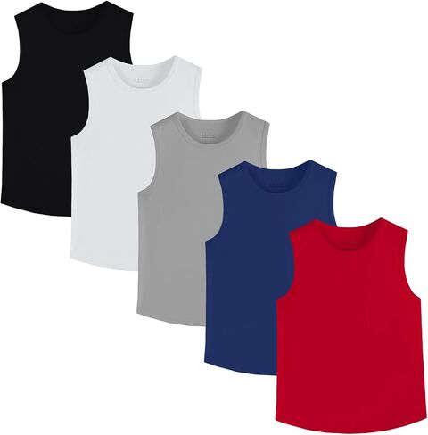 Phedrew 5 Pack Boys Youth Kids Mesh Athletic Quick Dry Tank Top Sleeveless T Shirts Moisture Wicking Tank Tops (Age 4-18) in Kuwait