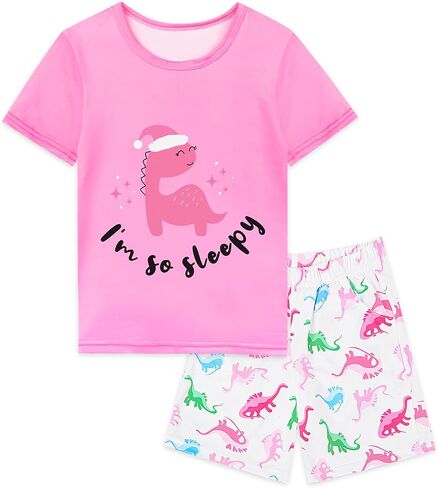 Nidoul Girls Pajamas Short Sleeve Toddler Summer Pjs Girls' Sleepwear 2 Pieces Lounge Sets Kids Clothes 3T-14Y in Kuwait