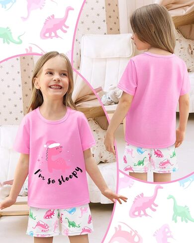Nidoul Girls Pajamas Short Sleeve Toddler Summer Pjs Girls' Sleepwear 2 Pieces Lounge Sets Kids Clothes 3T-14Y in Kuwait
