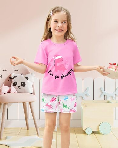 Nidoul Girls Pajamas Short Sleeve Toddler Summer Pjs Girls' Sleepwear 2 Pieces Lounge Sets Kids Clothes 3T-14Y in Kuwait