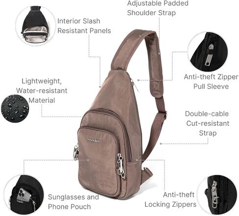 Baggallini Anti-Theft Daytripper Sling 7x12 Crossbody Travel Safe Bag W/Securtex Locking Zippers, Slash-Resistant & RFID in Saudi Arabia