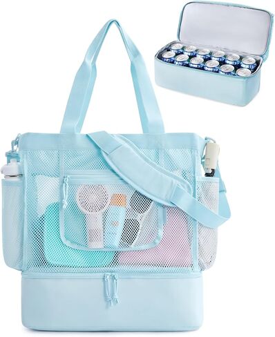 BAGSMART Beach Bag for Women, Mesh Tote Bags with Zipper, Sandproof Vacation Essentials with Cooler for Swim Cruise Pool in Saudi Arabia