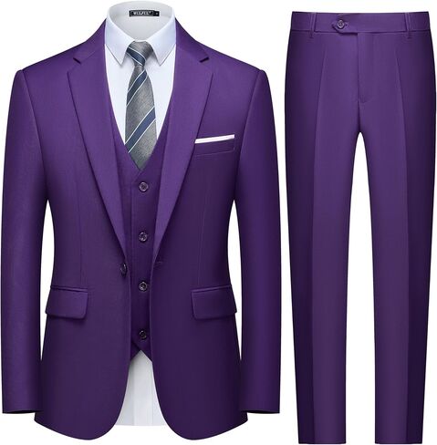 WULFUL Men's Slim Fit 3 Piece Suit, One Button Solid Blazer Business Party Jacket Vest Pants Set in Saudi Arabia