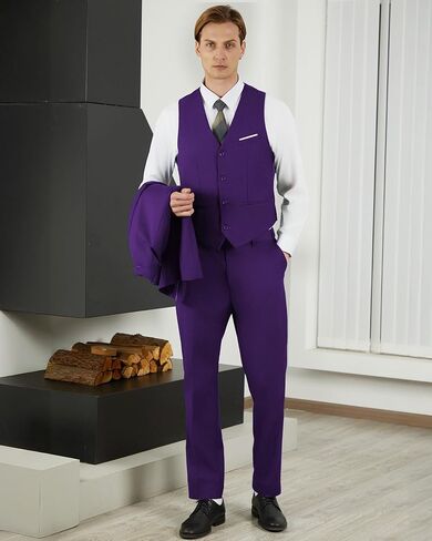 WULFUL Men's Slim Fit 3 Piece Suit, One Button Solid Blazer Business Party Jacket Vest Pants Set in Saudi Arabia