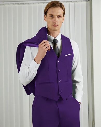 WULFUL Men's Slim Fit 3 Piece Suit, One Button Solid Blazer Business Party Jacket Vest Pants Set in Saudi Arabia