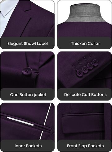WULFUL Men's Slim Fit 3 Piece Suit, One Button Solid Blazer Business Party Jacket Vest Pants Set in Saudi Arabia