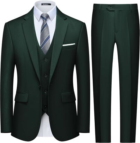 WULFUL Men's Slim Fit 3 Piece Suit, One Button Solid Blazer Business Party Jacket Vest Pants Set in Saudi Arabia