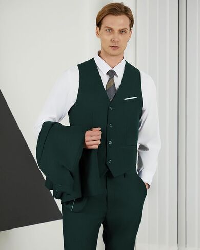 WULFUL Men's Slim Fit 3 Piece Suit, One Button Solid Blazer Business Party Jacket Vest Pants Set in Saudi Arabia