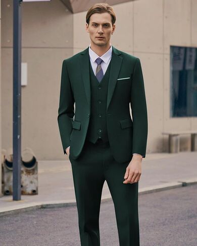 WULFUL Men's Slim Fit 3 Piece Suit, One Button Solid Blazer Business Party Jacket Vest Pants Set in Saudi Arabia