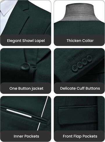WULFUL Men's Slim Fit 3 Piece Suit, One Button Solid Blazer Business Party Jacket Vest Pants Set in Saudi Arabia
